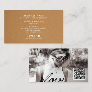 Modern Photo QR Code & Social Media No Logo Kraft Business Card