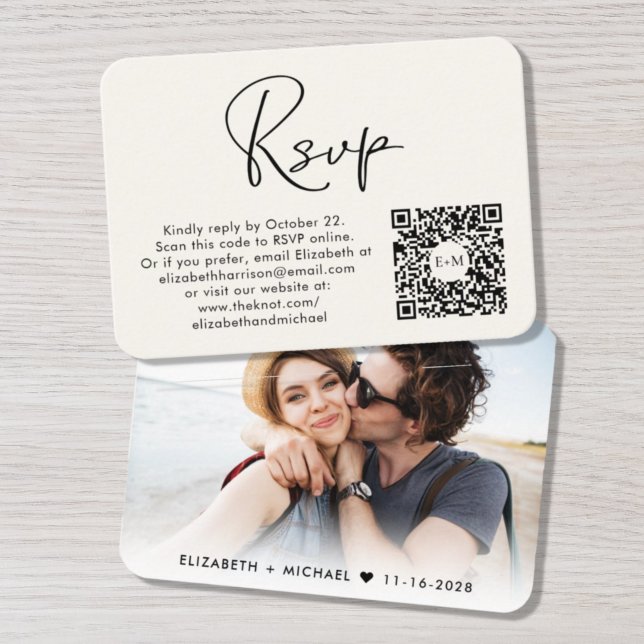 Modern Photo QR Code Wedding Cream RSVP Enclosure Card (Creator Uploaded)