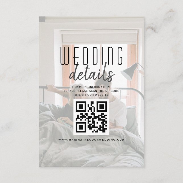 Modern Photo QR Code Wedding Details Enclosure Card (Front)