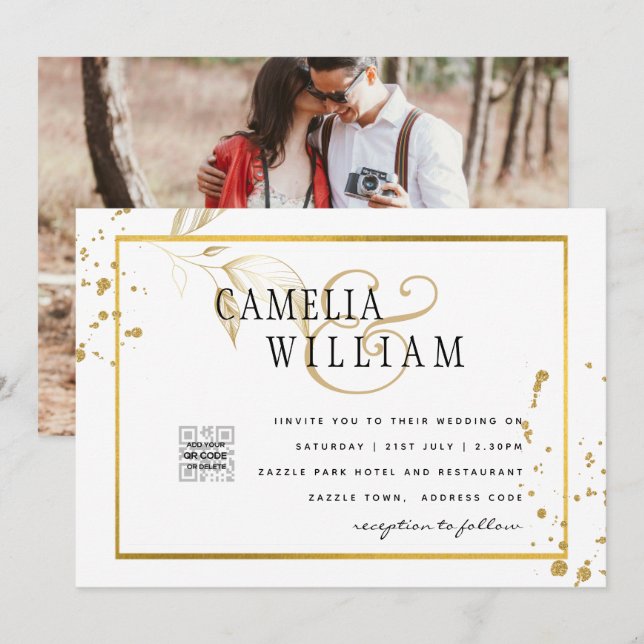 Modern PHOTO QR CODE Wedding Invite or Save Date (Front/Back)