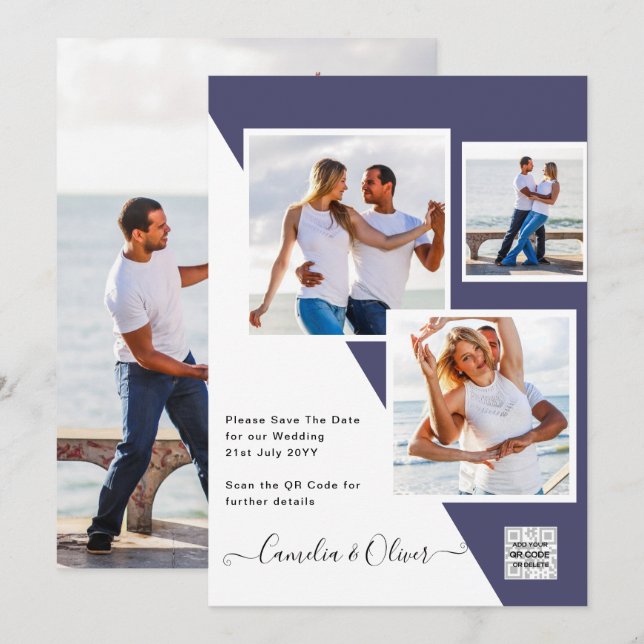 Modern PHOTO QR CODE Wedding Invite or Save Date (Front/Back)