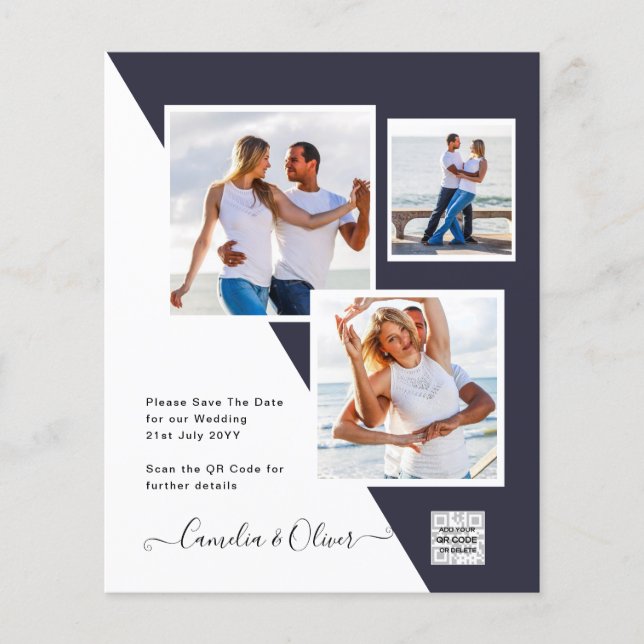 Modern PHOTO QR CODE Wedding Invite or Save Date Flyer (Front)