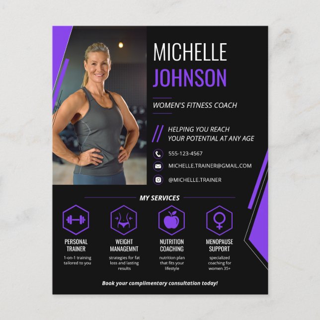 Modern Photo QR Code Women's Fitness Coach Flyer (Front)