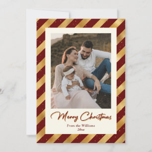 Modern Photo Red and Gold Merry Christmas Holiday Card