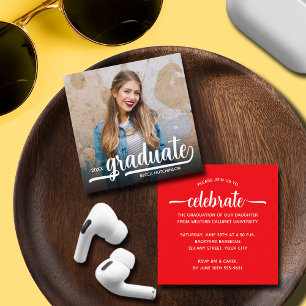 Modern Photo Red Graduation Party Enclosure Card
