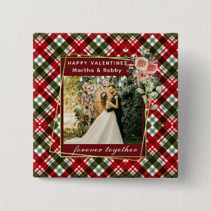 Modern Photo   Red & Green Plaid Happy Valentines  15 Cm Square Badge