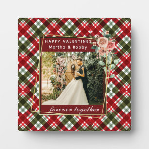 Modern Photo Red & Green Plaid Happy Valentines Plaque