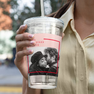 Modern Photo Red & Pink Happy Valentines Gift Acrylic Tumbler