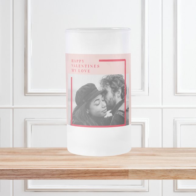 Modern Photo | Red & Pink Happy Valentines Gift Frosted Glass Beer Mug (Creator Uploaded)