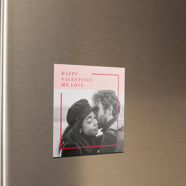 Modern Photo | Red & Pink Happy Valentines Gift Magnet (Creator Uploaded)