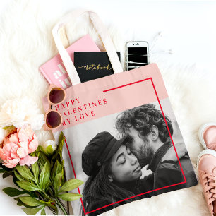 Modern Photo Red & Pink Happy Valentines Gift Tote Bag