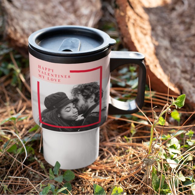 Modern Photo | Red & Pink Happy Valentines Gift Travel Mug (Creator Uploaded)