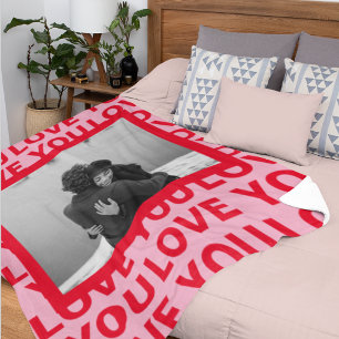 Modern Photo   Red & Pink Love You Valentines Gift Fleece Blanket