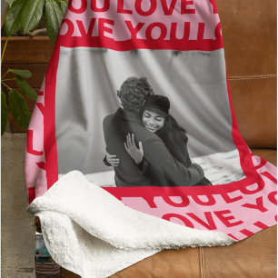 Modern Photo   Red & Pink Love You Valentines Gift Sherpa Blanket