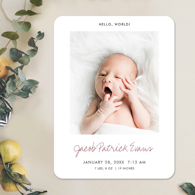 Modern Photo Rose Gold Girl Birth Announcement Magnet (Creator Uploaded)