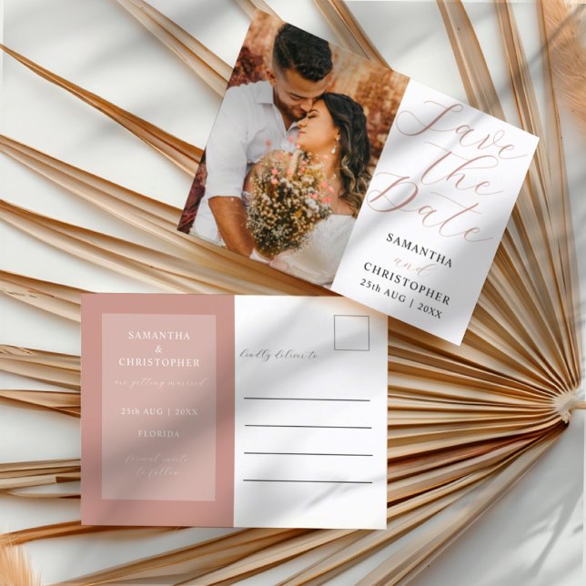 Modern Photo Rose Gold Save the Date Wedding  Announcement Postcard (Creator Uploaded)