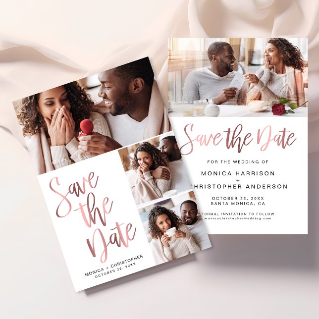Modern Photo Rose Gold Script Save The Date (Creator Uploaded)