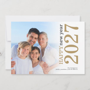 Modern Photo Rotated Text Happy New Year 2027 Gold Holiday Card