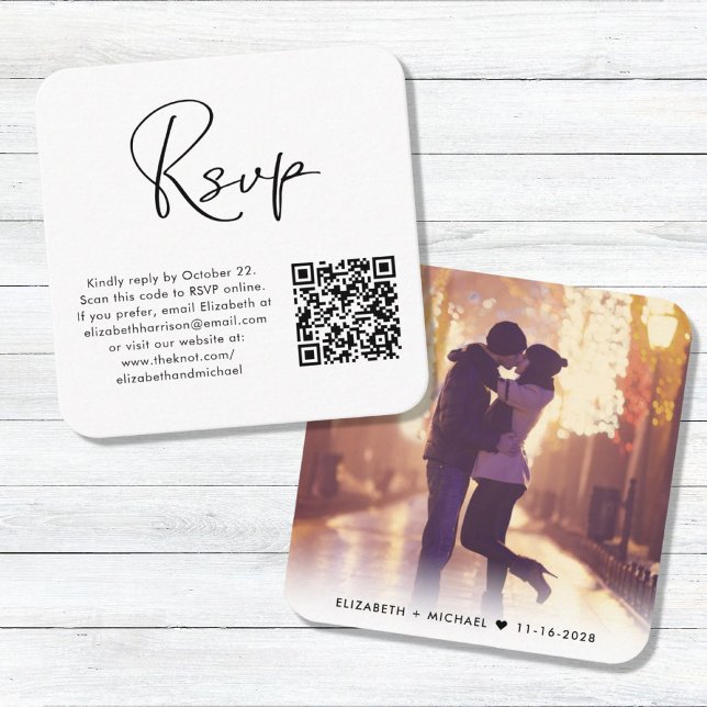 Modern Photo RSVP QR Code Wedding Enclosure Card (Creator Uploaded)
