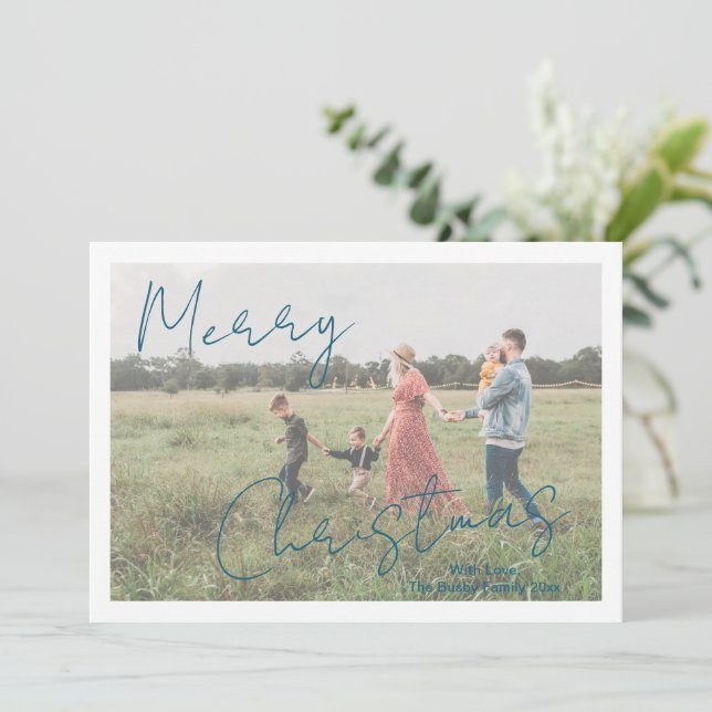 Modern Photo Rustic Script Elegant Holiday Card (Standing Front)