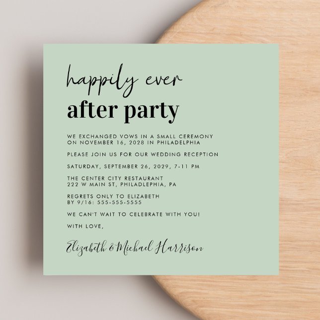 Modern Photo Sage Green Wedding Reception Invitation (From private vows to a grand party - invite family and friends to celebrate your marriage!)