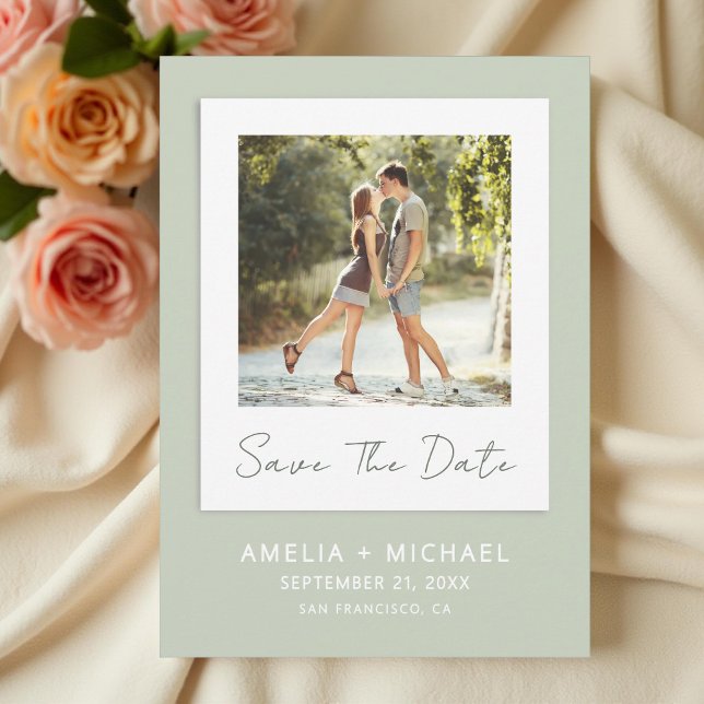 Modern Photo Sage Green Wedding Save The Date (Creator Uploaded)