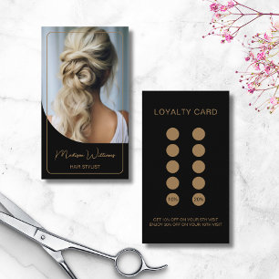 Modern Photo Salon Hair Stylist Black Gold Loyalty Card