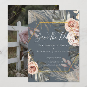 Modern Photo Save Dates PAMPAS Coral Tropical