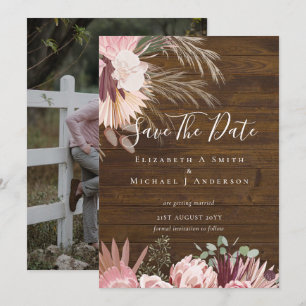 MODERN PHOTO SAVE DATES - Pampas Grass Burgundy