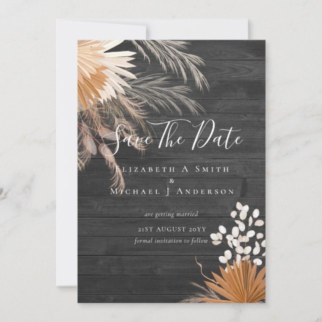 Modern Photo Save Dates PAMPAS Grass Terracotta Invitation (Front)