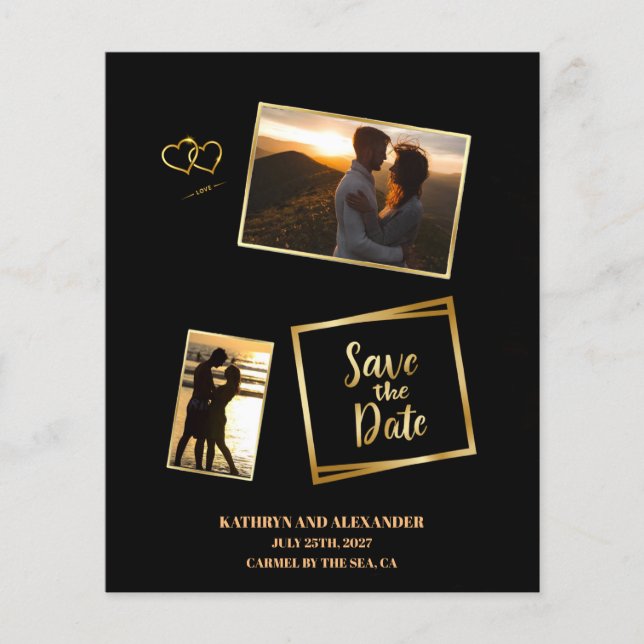 Modern Photo Save The Date Black And Gold Luxury (Front)