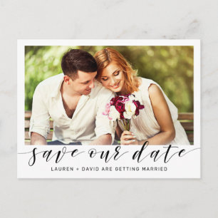 Modern Photo Save the Date Black Script Wedding Announcement Postcard
