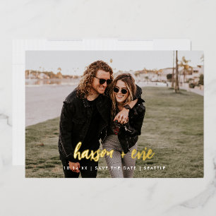 Modern Photo Save The Date Bold Foil Names