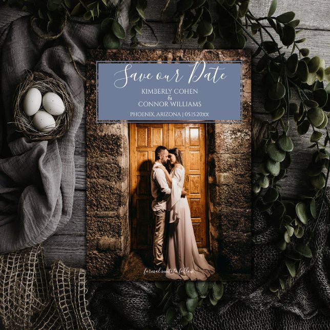 Modern Photo Save the Date | Dusty Blue (Dusty Blue Modern Photo Save the Date)