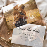 Modern Photo Save the Date Handwritten<br><div class="desc">Handwritten Wedding Save the Date Cards that have a photo on the front and back. The Save the Date Fall, Autumn, Winter, Spring or Summer cards contain a modern hand lettered cursive script typography with hearts that are elegant, simple and modern to use after you minimalist simple wedding day celebration....</div>