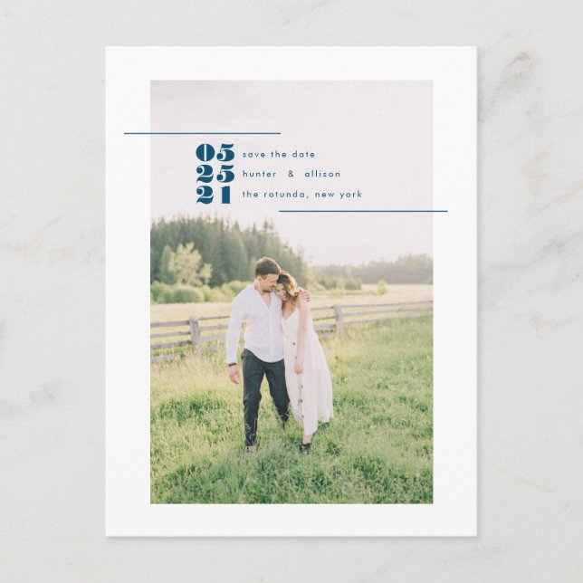 Modern Photo Save the Date Post Card (Front)