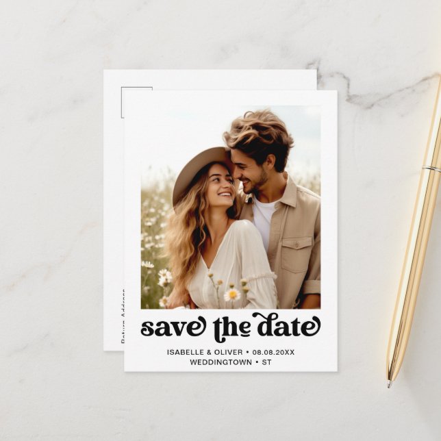Modern Photo Save The Date  Postcard (Front/Back In Situ)