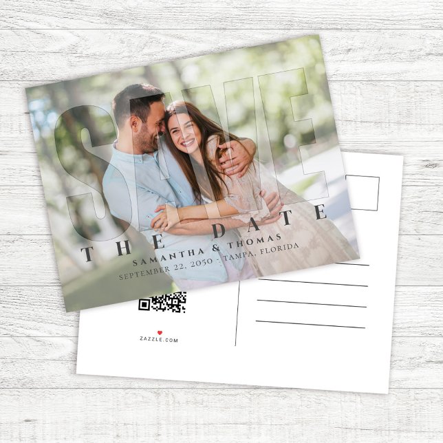 Modern Photo Save the Date Wedding Custom Announcement Postcard (Wedding Save the date photo postcard template.)