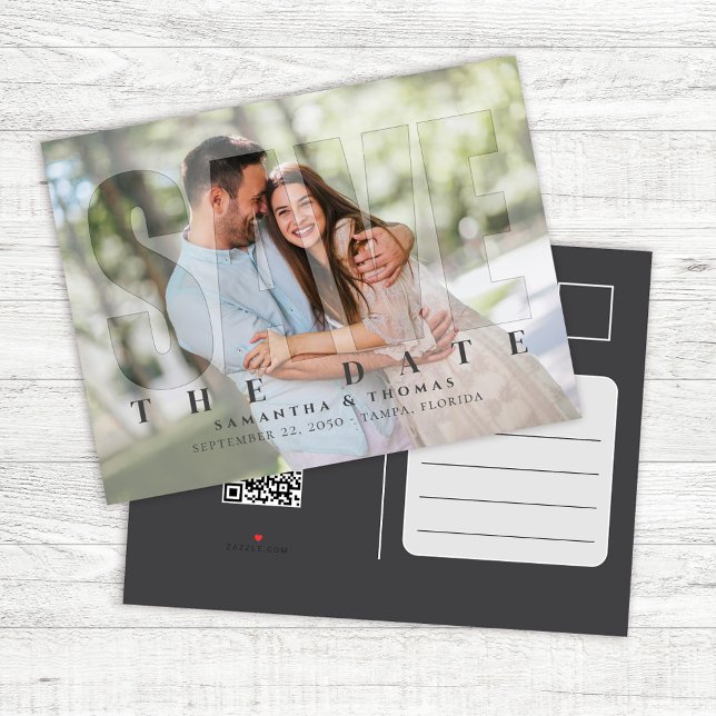 Modern Photo Save the Date Wedding Custom Announcement Postcard (Wedding save the date photo postcard template.)
