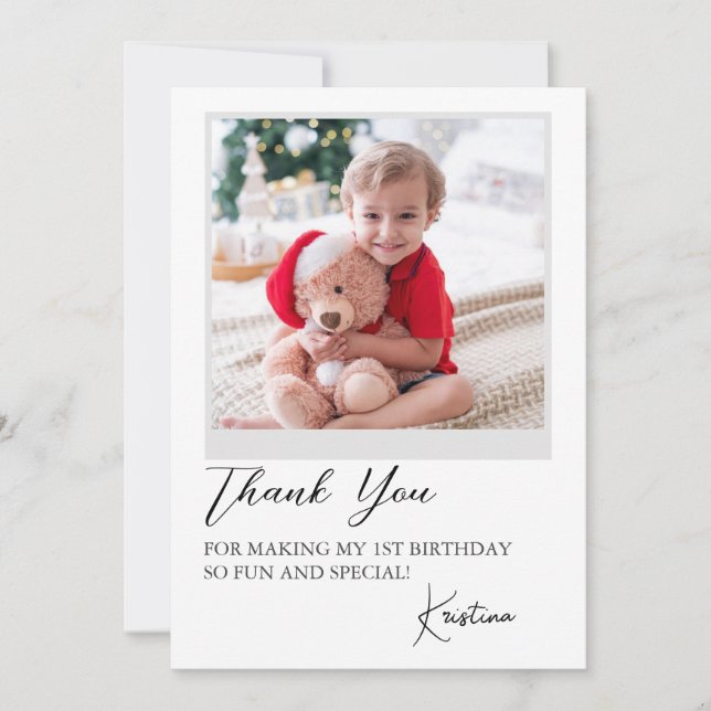 Modern Photo Script Birthday Thank You Card (Front)