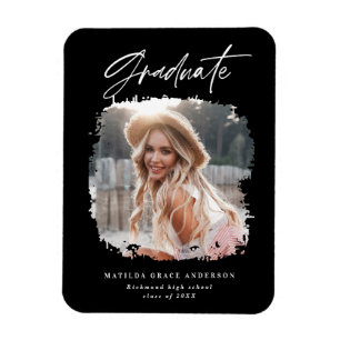 Modern photo script black and white graduation magnet