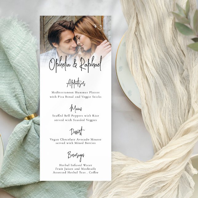 Modern Photo Script Boho Wedding Menu Card (Creator Uploaded)