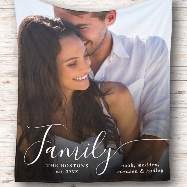 Modern Photo Script Couple Family Love Names Date Fleece Blanket (Creator Uploaded)