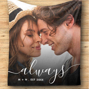 Modern Photo Script Couple Love Always Family Fleece Blanket