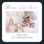 Modern Photo Script Merry Christmas Square Sticker<br><div class="desc">Modern Photo Script Merry Christmas. Add your favourite photo and personalise with your names beneath. Merry Christmas is in a stylish set handwritten style script.</div>