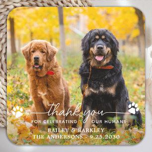 Modern Photo Script Thank You Dog Pet Wedding Square Paper Coaster