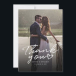 Modern Photo Script Wedding Thank You Card<br><div class="desc">A great and thoughtful way to thank your friends,  family,  and coworkers who graced you their presence on your your wedding day with this modern photo thank you cards with script hand lettered "thank you" and a love heart.</div>