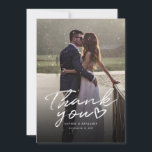 Modern Photo Script Wedding Thank You Card<br><div class="desc">A great and thoughtful way to thank your friends,  family,  and coworkers who graced you their presence on your your wedding day with this modern photo thank you cards with script hand lettered "thank you" and a love heart.</div>