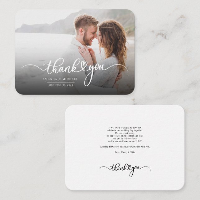 Modern Photo Script Wedding Thank You Card (Front/Back)