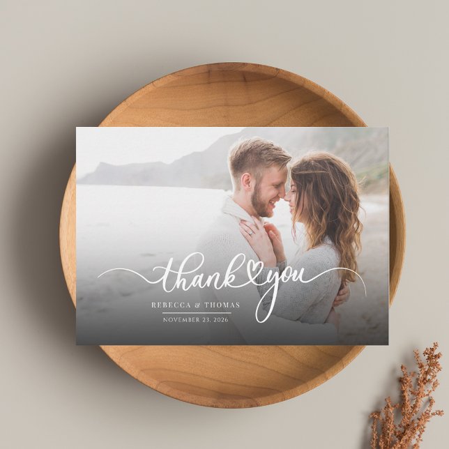Modern Photo Script Wedding Thank You Card (Modern Script Wedding Photo Thank You Card)